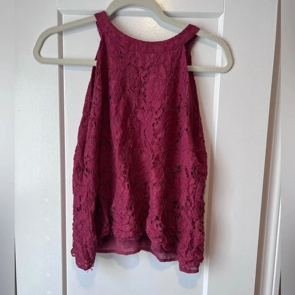 Sophie Rue Tops - Maroon lace high neck tank top